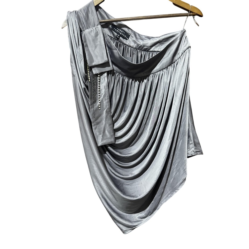 Robert Rodriguez Dress Womens Small Asymmetric Draped One Shoulder Embellished